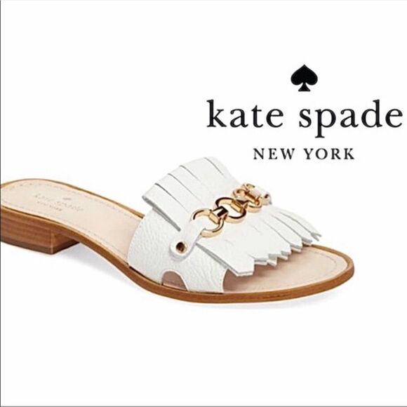Kate Spade Brie White Leather Fringe Slide Sandal Size 7 - Picture 3 of 12